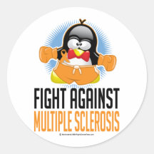Multiple Sclerosis Boxing Penguin Round Stickers