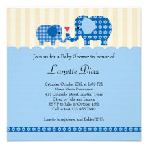 Mum and Baby Elephant Baby Boy Shower Invitation