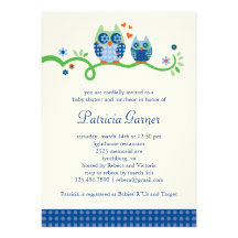 Mum and Baby Owl Baby Boy Shower Invitation