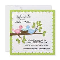 Mum & Dad Birds with TWINS Baby Shower Personalized Invitations