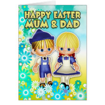 Mum & Dad - Easter Card - Children And Flowers