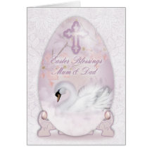 Mum & Dad, Easter Card With Decorated Egg, Swan