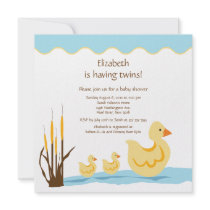 Mum Duck & Baby Duck Twins Baby Shower Invitations