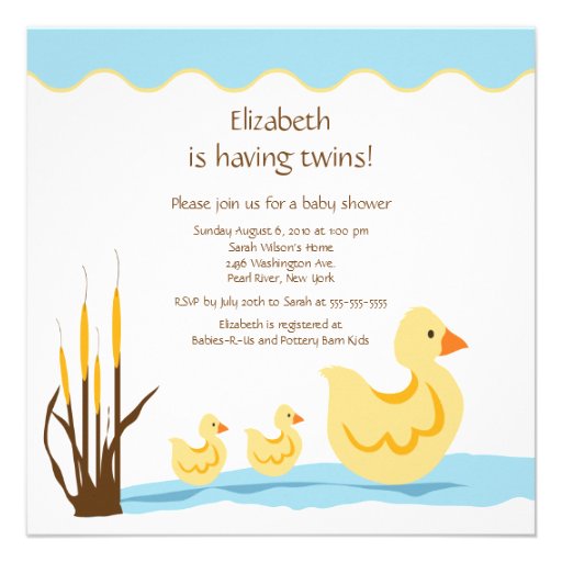 Mum Duck & Baby Duck Twins Baby Shower Invitations