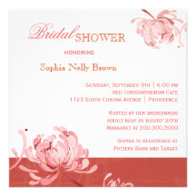 Mum Red & White Floral Bridal Shower Invitations