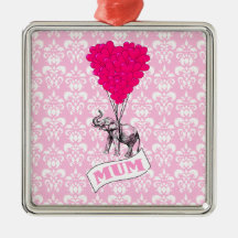 Mum with pink elephant christmas tree ornaments