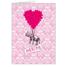 Mum with pink elephant greeting cards