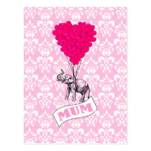 Mum with pink elephant postcard