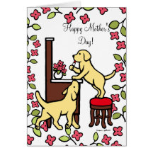 Mum's Yellow Lab Puppy Duo Greeting Cards