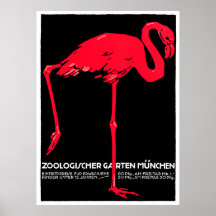 Munich Zoo Garden Flamingo Travel Art Poster