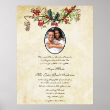 Muscial Vintage Teal Bird Red Bloom Wedding Invite Poster