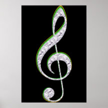 MUSIC Emerald and Diamond Treble Clef Print