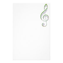 MUSIC Emerald and Diamond Treble Clef Personalized Stationery