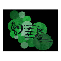 Music notes and polka dots – bright green post cards