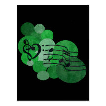 Music notes and polka dots – bright green postcards