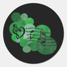 Music notes and polka dots – bright green round stickers
