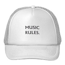 Music Rules black text Trucker Hats