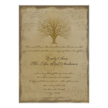 Musical Gold Love Tree Wedding Invitation