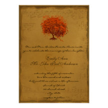 Musical Gold Orange Plum Heart Leaf Tree Weddings Announcements