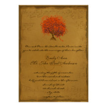 Musical Gold Orange Plum Heart Leaf Tree Weddings Personalized Announcements