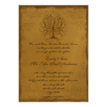 Musical Gold Swirl Tree Wedding Invitation