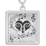 Musical notes heart and piano keys custom necklace