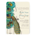 Musical Peacock Bird Cage Feather Wedidng Invitate Custom Announcements