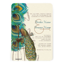 Musical Peacock Bird Cage Feather Wedidng Invitate Custom Announcements
