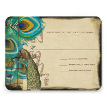 Musical Peacock Bird Cage Feather Wedidng RSVP Custom Invite