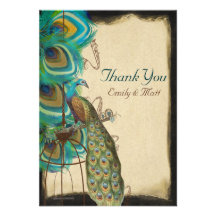Musical Peacock Birdcage Feather Wedding Thank you Personalised Invitations