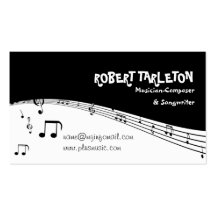 Musician music pentagram black, white business card
