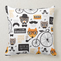 Mustache hipster fox cat and bear illustration pillows