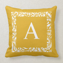 Mustard Monogram A Throw Pillow