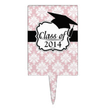 muted pink and white cream damask pattern rectangle cake topper