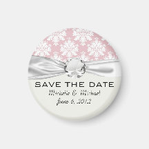 muted pink and white cream damask pattern magnet