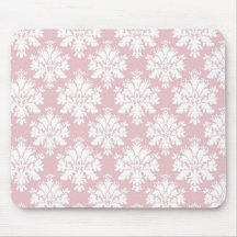 muted pink and white cream damask pattern mousepad