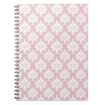 muted pink and white cream damask pattern note books