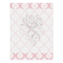 muted pink and white cream damask pattern postcard