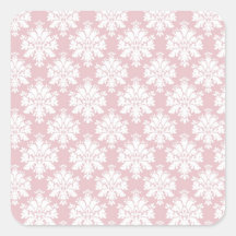 muted pink and white cream damask pattern square stickers