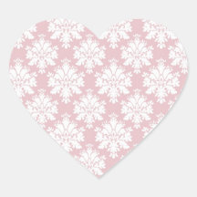 muted pink and white cream damask pattern heart stickers
