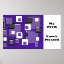 My room, knock, purple, black, white retro squares poster