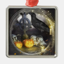Mystical Raven Silver Framed Ornament