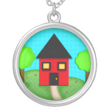 Naive Folk House Art Sterling Necklace