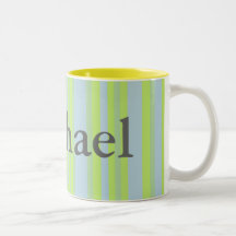 Name yellow grey blue stripes mug