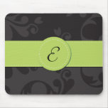 Names Initials Monograms Damask Grey Black Green Mousepad
