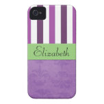 Names Initials Monograms Damask Purple, Green Case-Mate iPhone 4 Cases