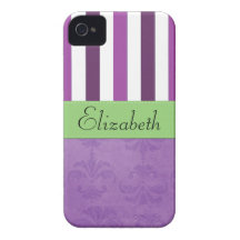Names Initials Monograms Damask Purple, Green Case-Mate iPhone 4 Cases
