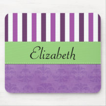 Names Initials Monograms Damask Purple, Green Mousepad