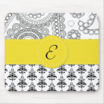 Names Initials Monograms Damask White Black Yellow Mouse Mats