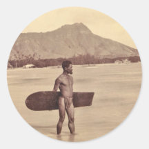 Native Hawaiian Surfer, c. 1890 Round Sticker